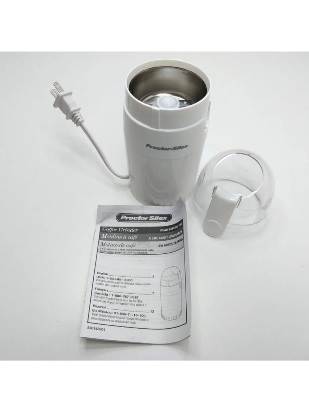 Proctor Silex Durable Coffee Grinder E160BY White Stainless Steel Blades